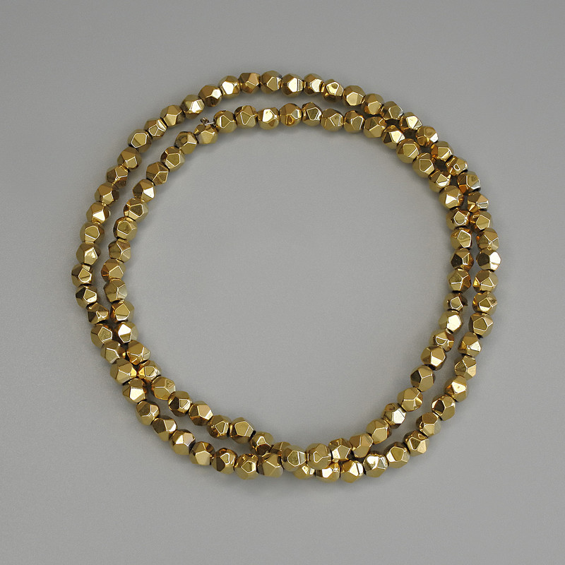 Hematite Beads Gold Colour Polygon Cut, Diameter 3.5x3.5mm+/- on Fishing Line, Length 40cm+