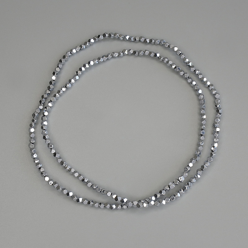 Hematite Beads Silver Colour Polygon Cut, Diameter 2x2mm+/- on Fishing Line, Length 40cm+