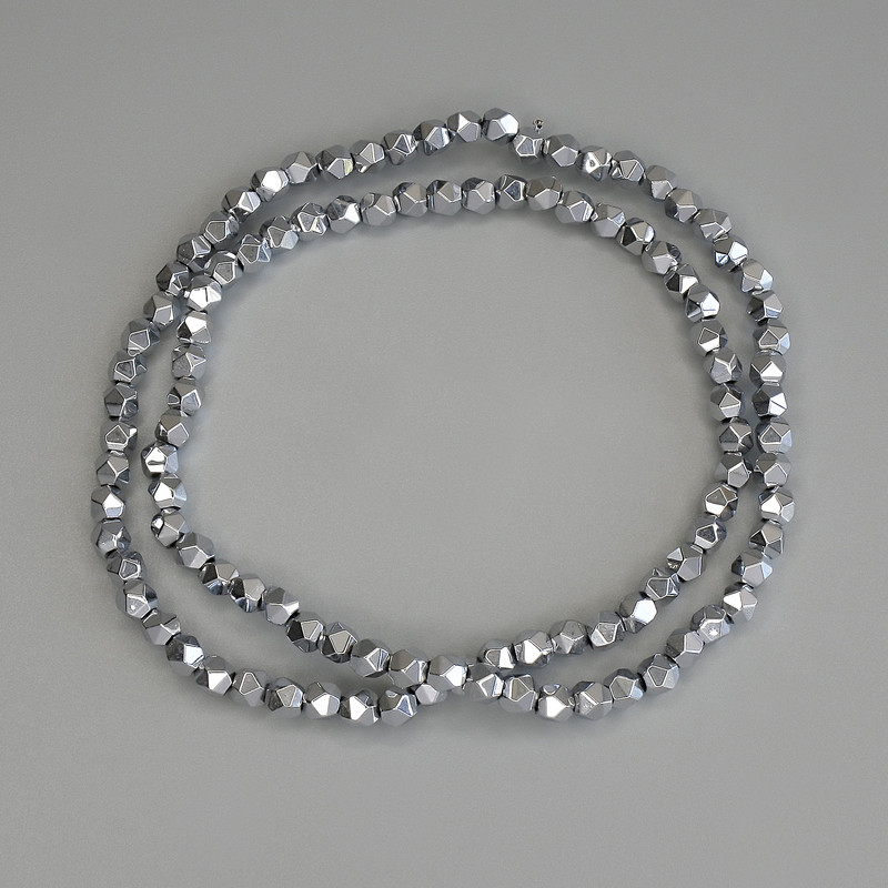 Hematite Beads Silver Colour Polygon Cut, Diameter 3.5x3.5mm+/- on Fishing Line, Length 40cm+