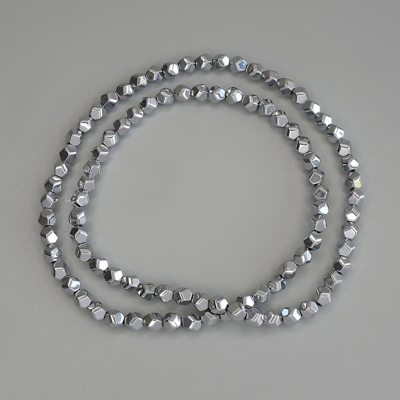 Hematite Beads Silver Colour Faceted, diameter 4x4mm+- on fishing line, length 40cm+