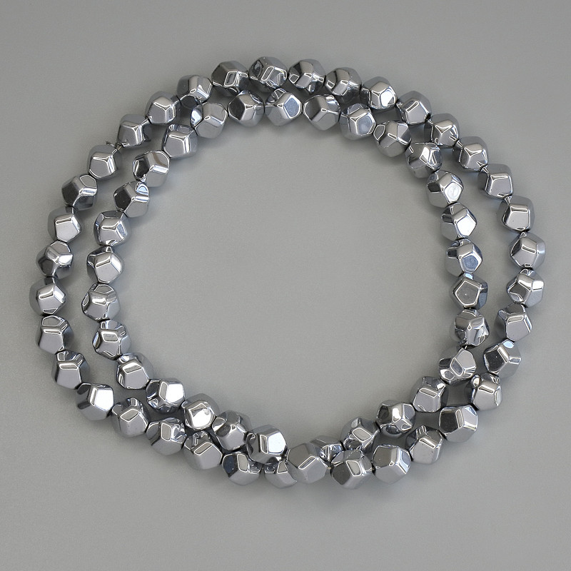 Hematite Beads Silver Colour Faceted, diameter 6x6mm+- on fishing line, length 40cm+