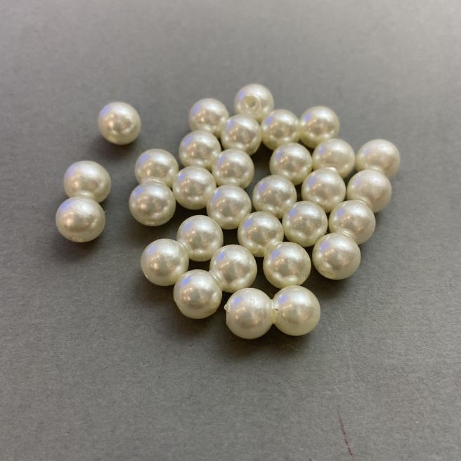 White "Pearl" Acrylic Beads, diameter 8mm+/-, pack of 12pcs