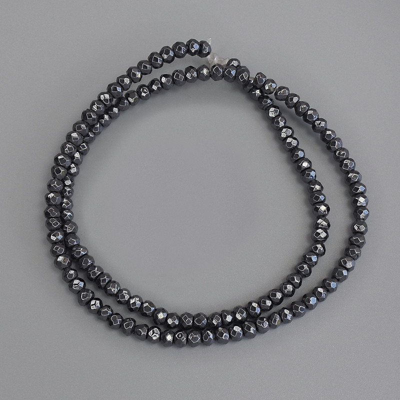 Hematite Faceted Rondelle Beads 4x3mm+/-, on fishing line, length 40cm+