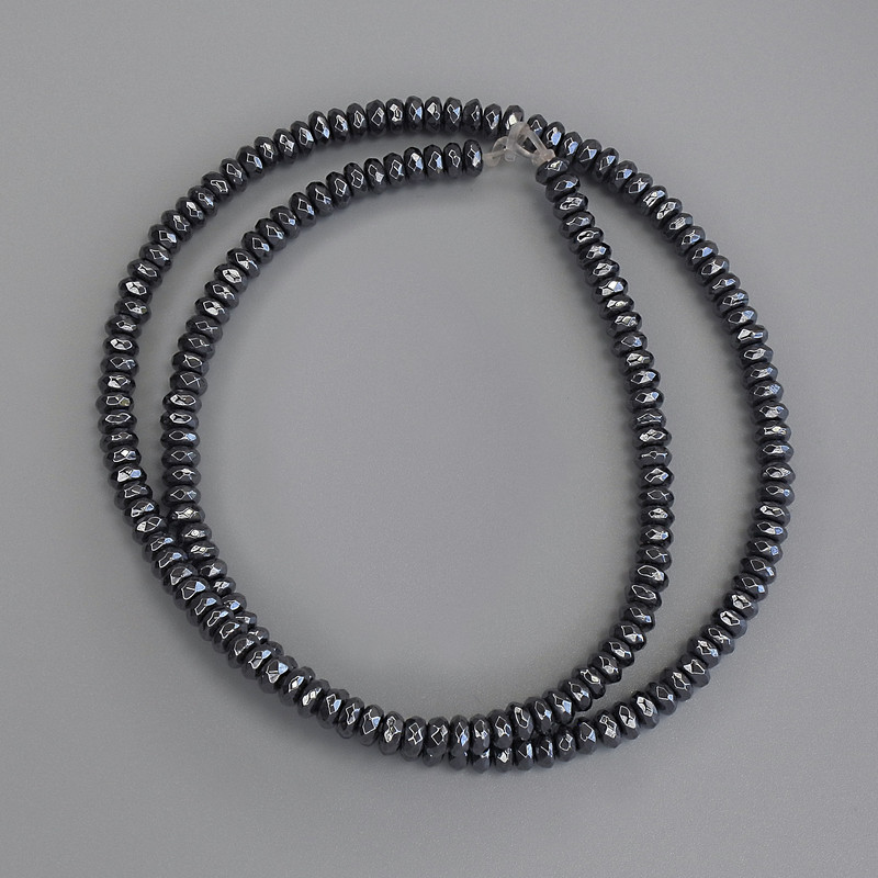 Hematite Faceted Rondelle Beads 4x2mm+/-, on fishing line, length 39cm+