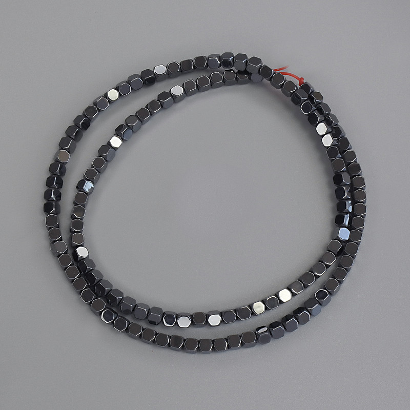 Hematite Cube Beads 3x3mm+/-, on fishing line, length 40cm+