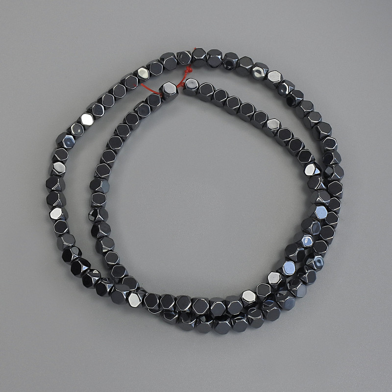 Hematite Cube Beads 4x4mm+/-, on fishing line, length 40cm+