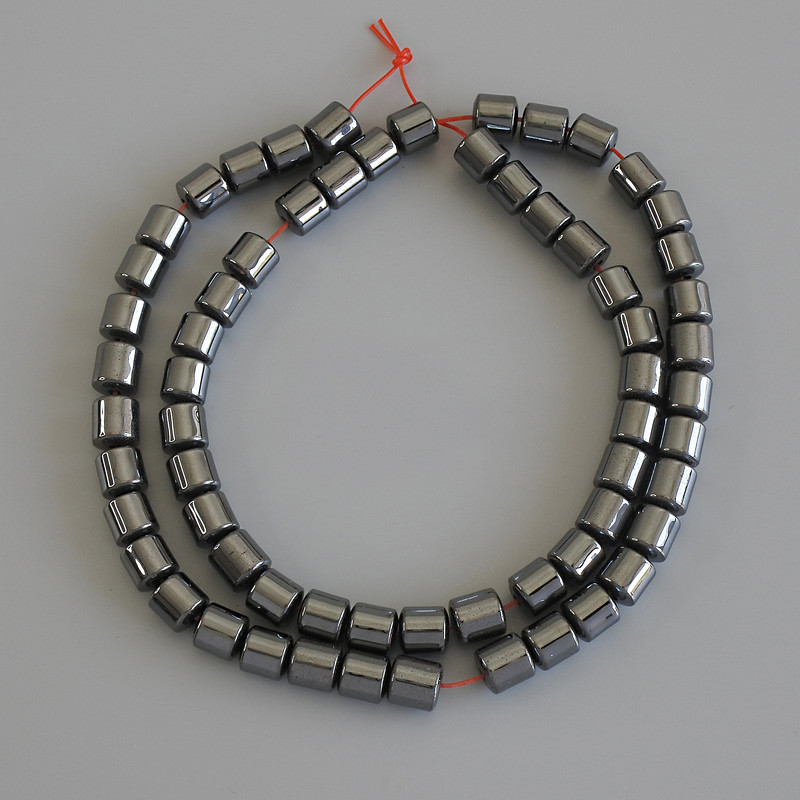 Hematite Cylinder Beads 6x6mm+/-, on fishing line, length 40cm+