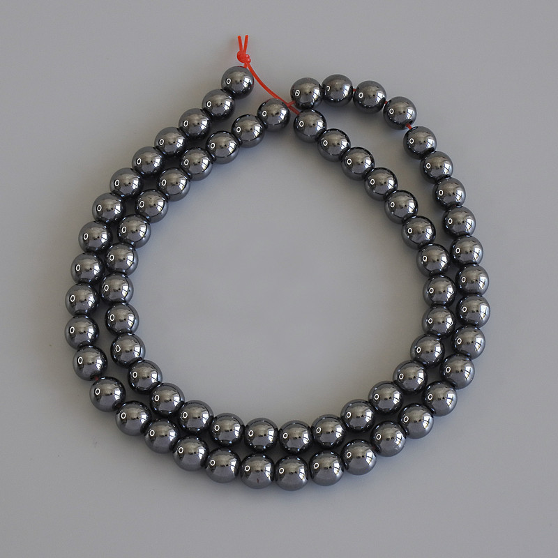 Hematite Round Beads 6mm+/-, on fishing line, length 40cm+