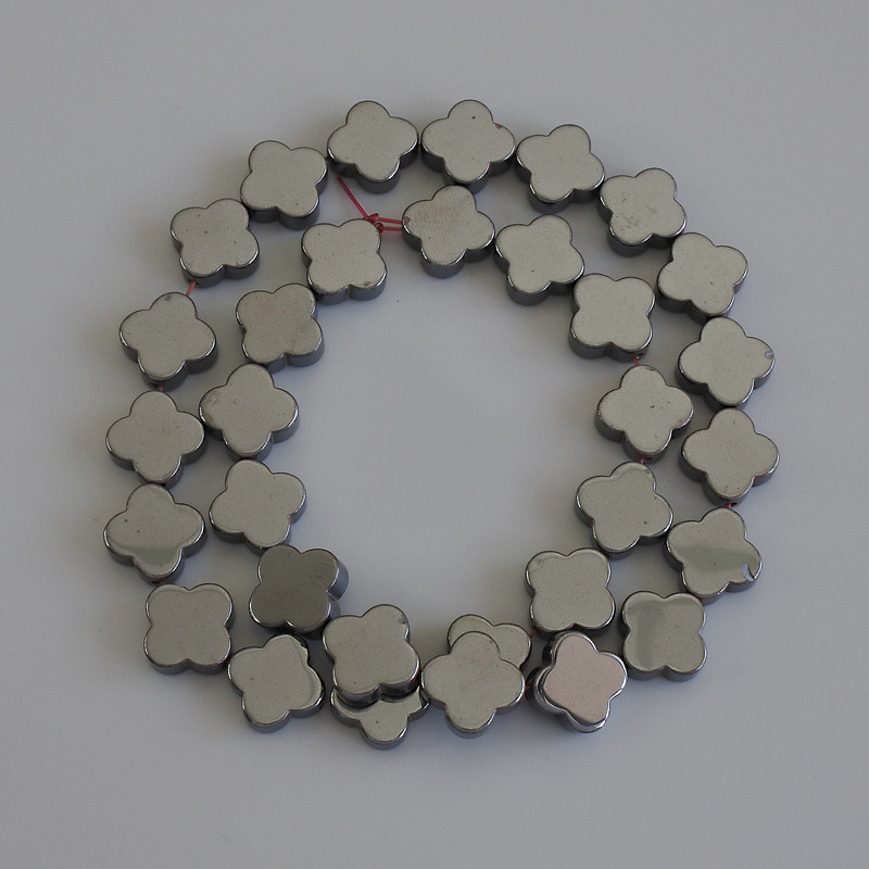 Hematite Clover Beads 12x12mm+/-, on strand, length 40cm+