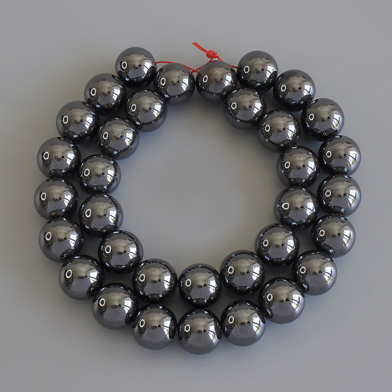 Hematite Round Beads 12mm+/-, on strand, length 40cm+