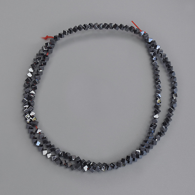 Hematite Cube Beads with Cross Drilled Hole 2x2mm+/-, on strand, length 42cm+