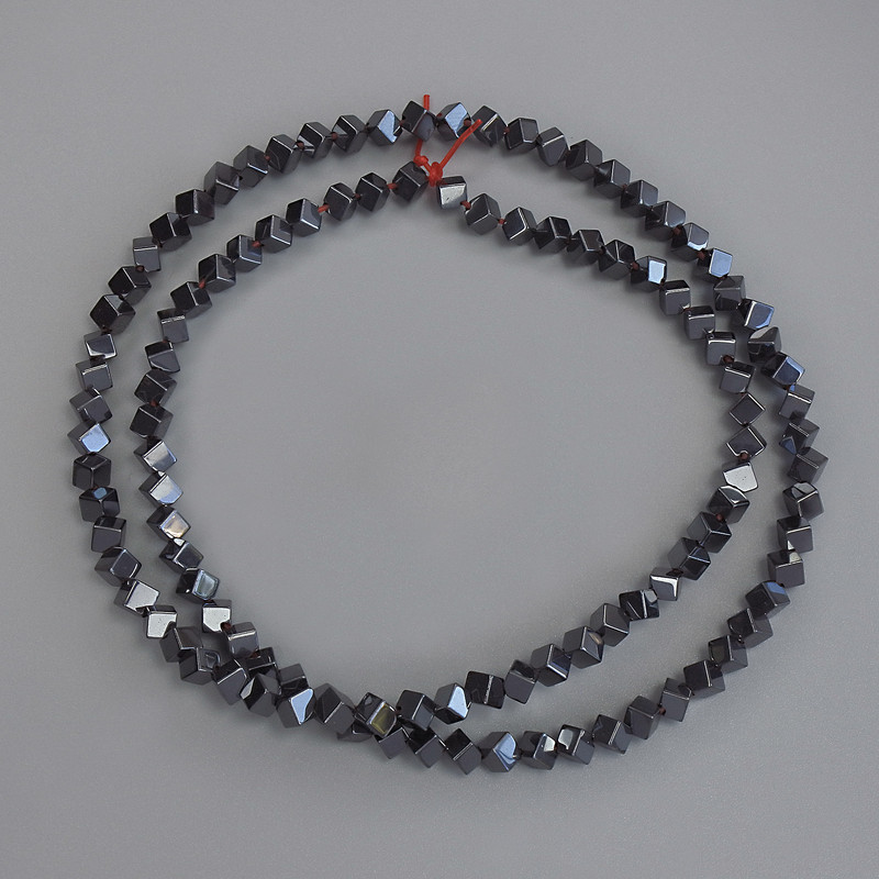 Hematite Cube Beads with Cross Drilled Hole 3x3mm+/-, on strand, length 40cm+