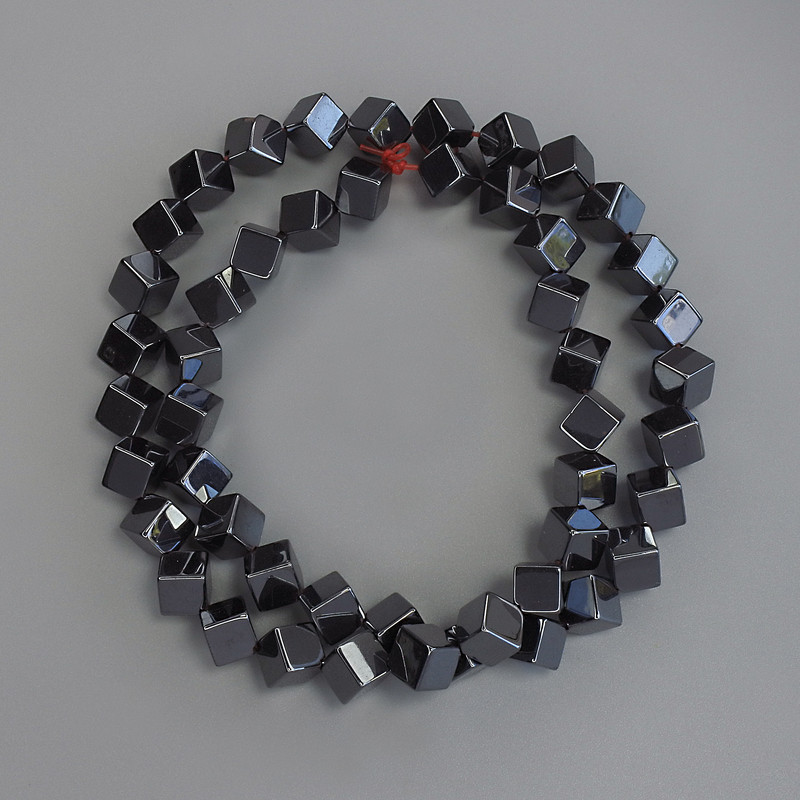 Hematite Cube Beads with Cross-Drilled Hole 5.5x5.5mm+/- on Fishing Line, Length 40cm+