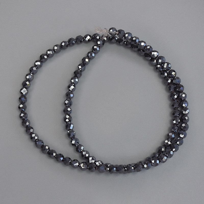 Hematite Faceted Round Beads 4mm+/- on Fishing Line, Length 38cm+