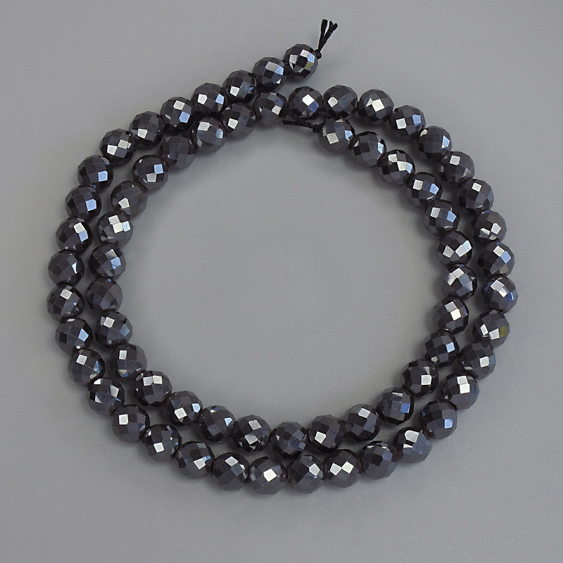 Hematite Beads Faceted Ball 6mm+/- on Fishing Line, Length 38cm+