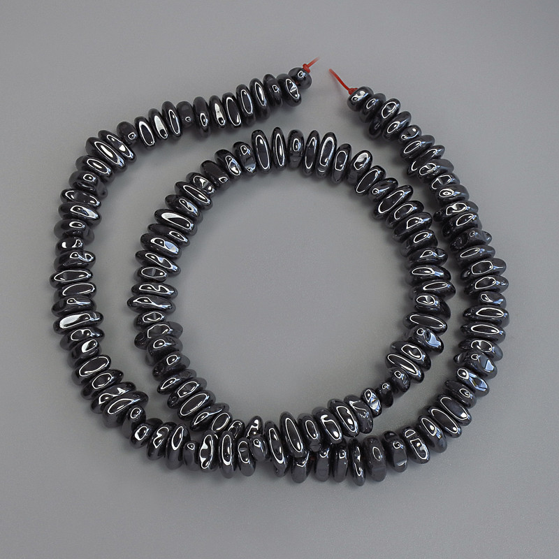 Hematite Tumbled Nugget Beads 6-7.5x4mm+/- on Fishing Line, Length 40cm+