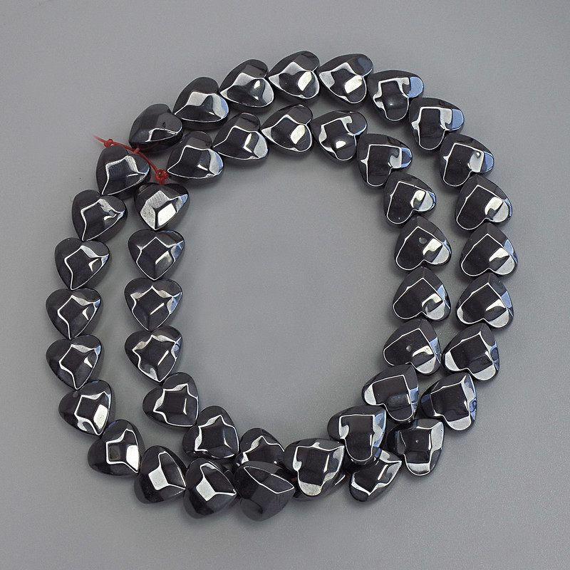 Hematite Heart-Shaped Faceted Beads, 10x10x5mm±, on Thread, 41cm+