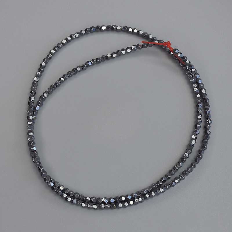 Hematite Beads Multi-Faceted 2mm on Thread, 42cm Length