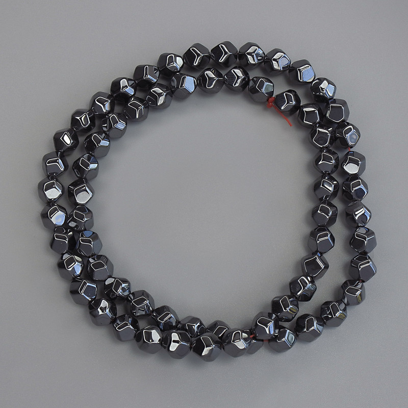 Hematite Beads Faceted, 6x5mm, on thread, 39cm long