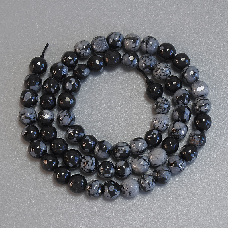 Snow Obsidian Beads faceted ball 6mm diameter, 37cm length on thread