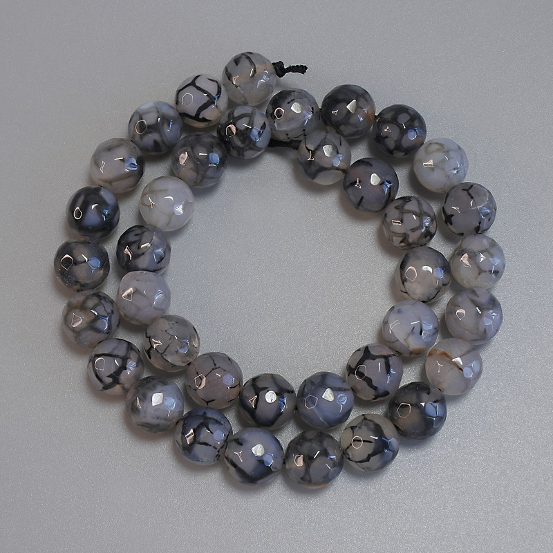 Agate Dragon Vein Beads, faceted round bead 10mm, 37cm length on thread