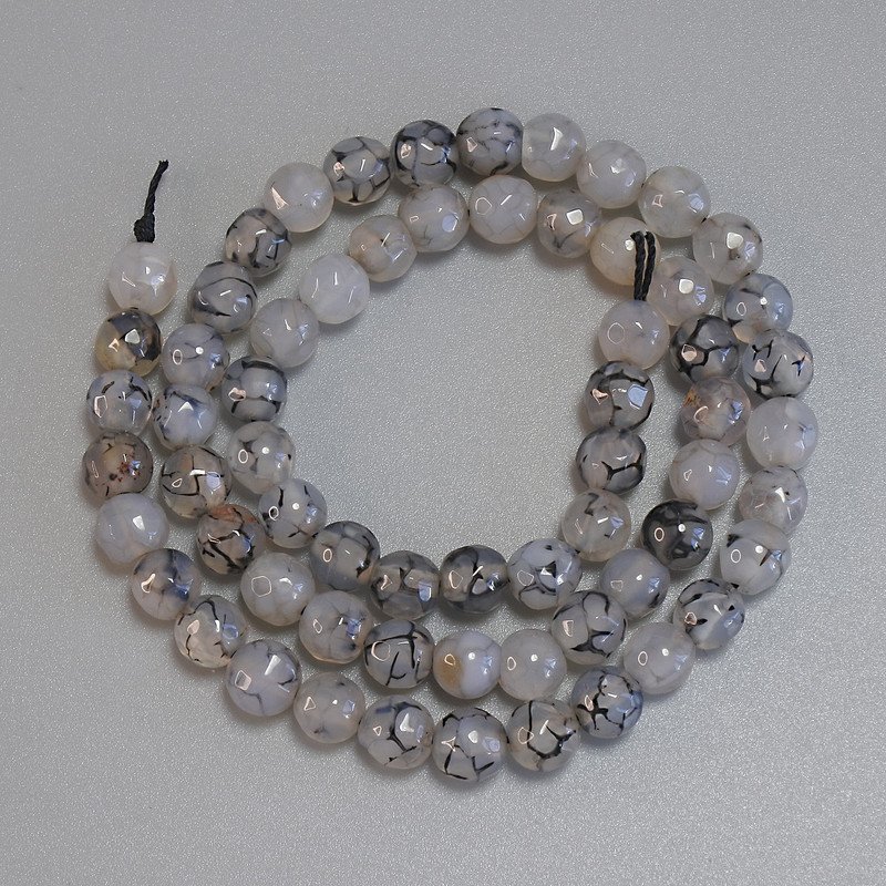 Agate Beads Dragon's Vein Faceted Round 6mm±, 37cm± on Thread