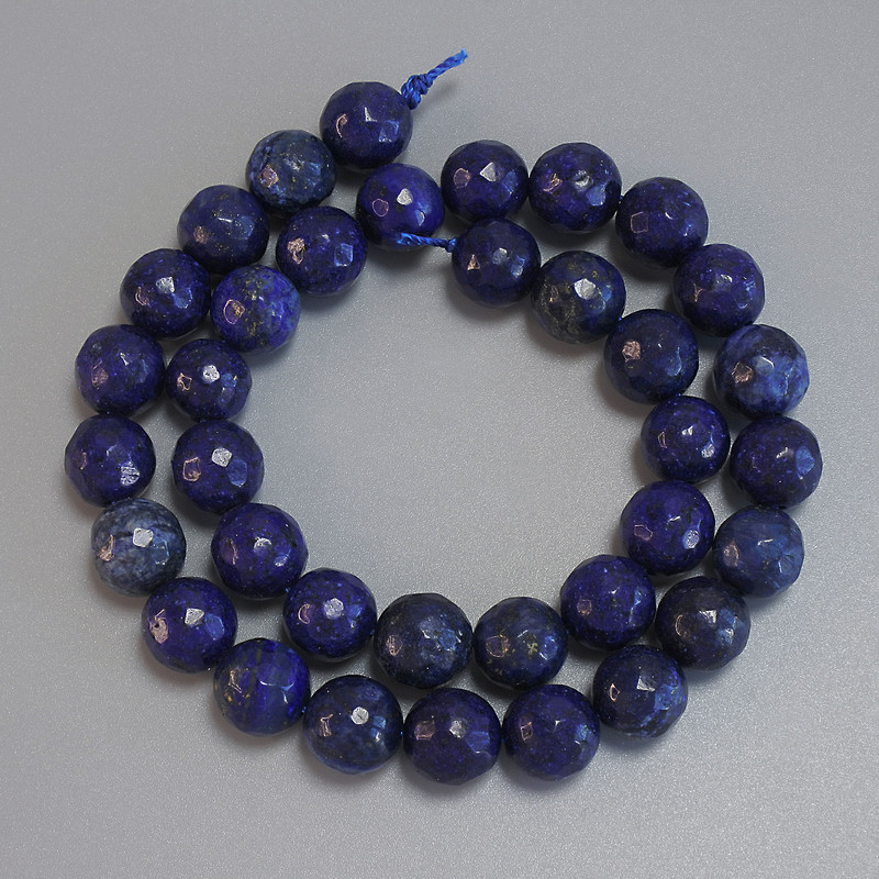 Lapis lazuli faceted round beads, 10mm diameter ±, thread length 37cm ±