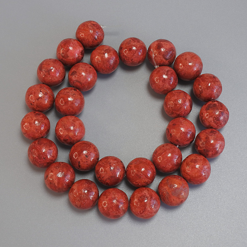 Sponge Coral Beads Round, Diameter 14mm+-, Length 40cm+- on Nylon Thread