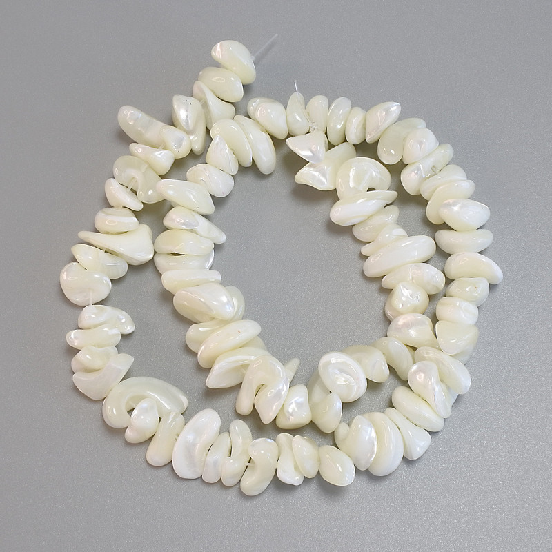 Mother-of-Pearl Nugget Beads, Diameter 9-16x6-10mm+- Length 37cm+- on Fishing Line