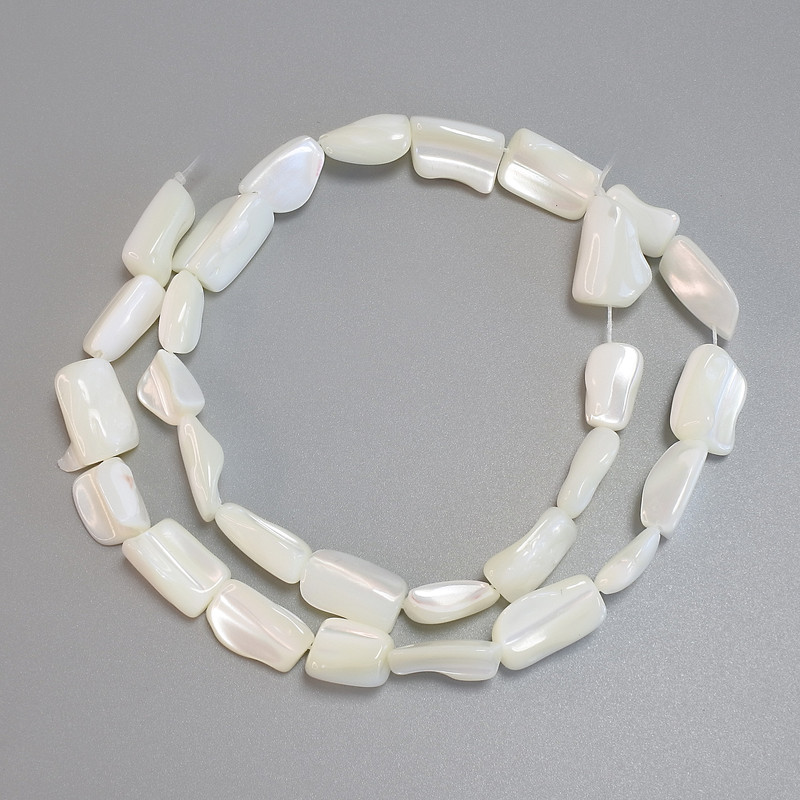 Mother-of-Pearl Nugget Beads, Diameter 12-15x7-11mm+- Length 38cm+- on Fishing Line
