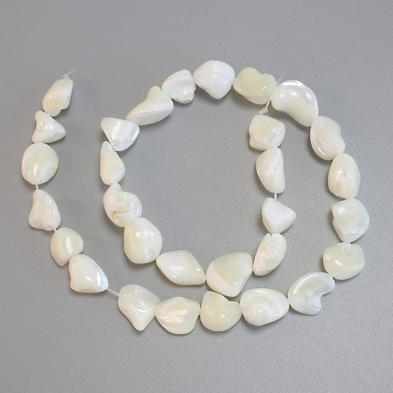 Mother-of-Pearl Nugget Beads, Diameter 12-15x10-11.5mm+- Length 38cm+- on Fishing Line
