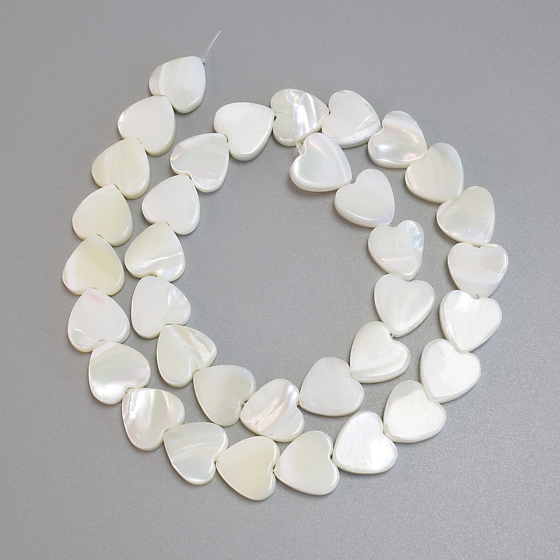 Mother-of-Pearl Heart Beads, Diameter 12x12mm+- Length 39cm+- on Fishing Line