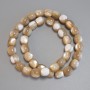 Mother-of-Pearl Beige Barrel Beads, Diameter 10x9.5mm+- Length 40cm+- on Fishing Line