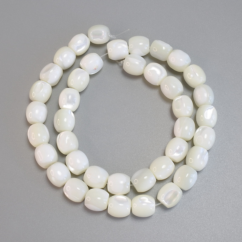 Mother-of-Pearl Barrel Beads, Diameter 10x9.5mm+- Length 40cm+- on Fishing Line