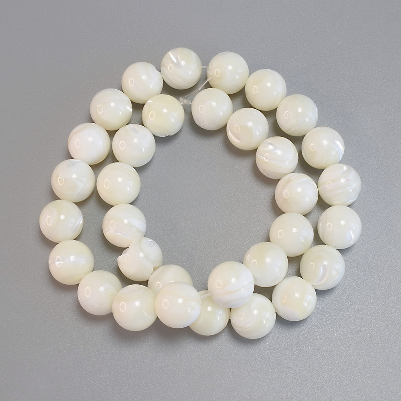 Mother-of-Pearl Smooth Round Beads, Diameter 12mm+- Length 39cm+- on Fishing Line