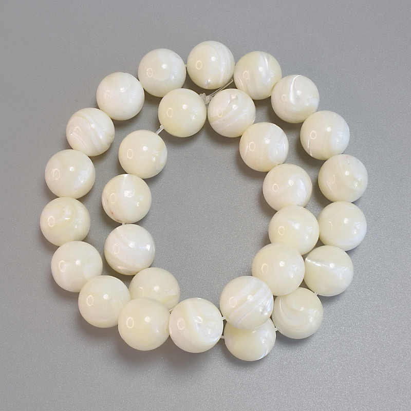 Mother-of-Pearl Smooth Round Beads, Diameter 13mm+- Length 38cm+- on Fishing Line