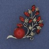 Brooch Branch of Bead Coral Crystals Silver Metal 48x28mm