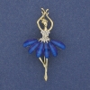Brooch Pendant Ballet Dancer with White Crystals and Gold-Tone Metal 50x28mm