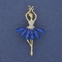 Brooch Pendant Ballet Dancer with White Crystals and Gold-Tone Metal 50x28mm