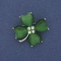 Clover Brooch Green Cat's Eye Rhinestones Silver-tone Metal 31x31mm+