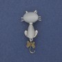 Cat Brooch Pendant Cat's Eye Silver-tone Metal 49x25mm+