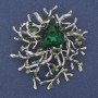 Accent Brooch Pendant Green Crystal Rhinestones Silver-tone Metal 55x62mm+