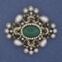 Brooch Pendant Accent Pearls Cat's Eye White Rhinestones Gold-Tone Metal 53x58mm+