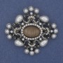 Brooch Pendant Accent Pearls Cat's Eye White Rhinestones Silver-Tone Metal 53x58mm+