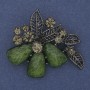 Brooch Pendant Accent with Green Aquarium Effect Grey Rhinestones Silver-Tone Metal 43x48mm+