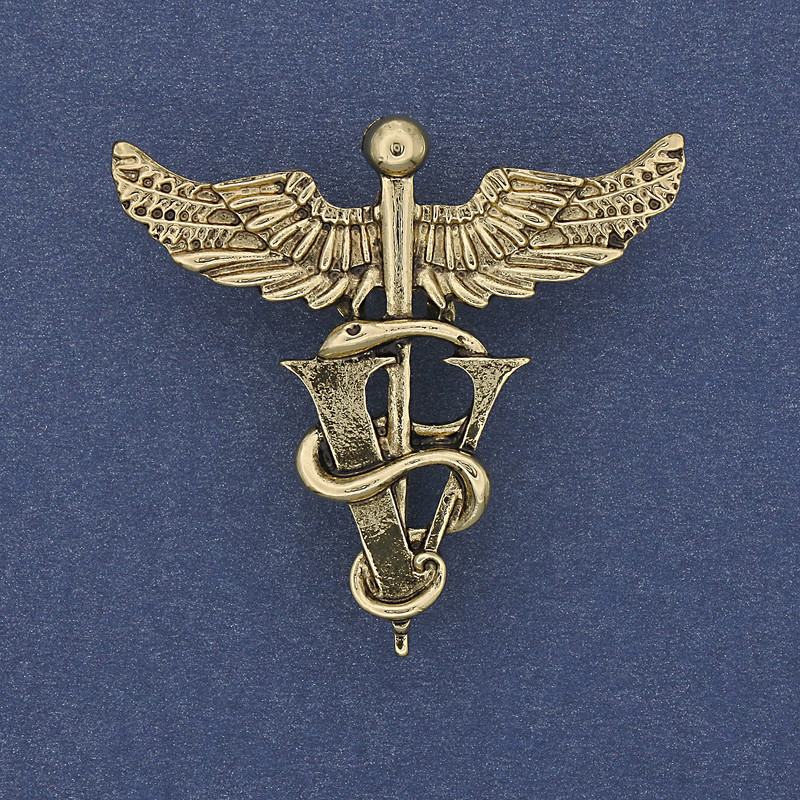 Brooch Pendant Caduceus Golden Metal 36×37mm+