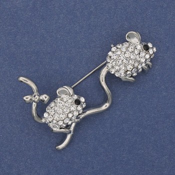 Brooch 'Jerboas' with crystals on silver metal 49x31mm+