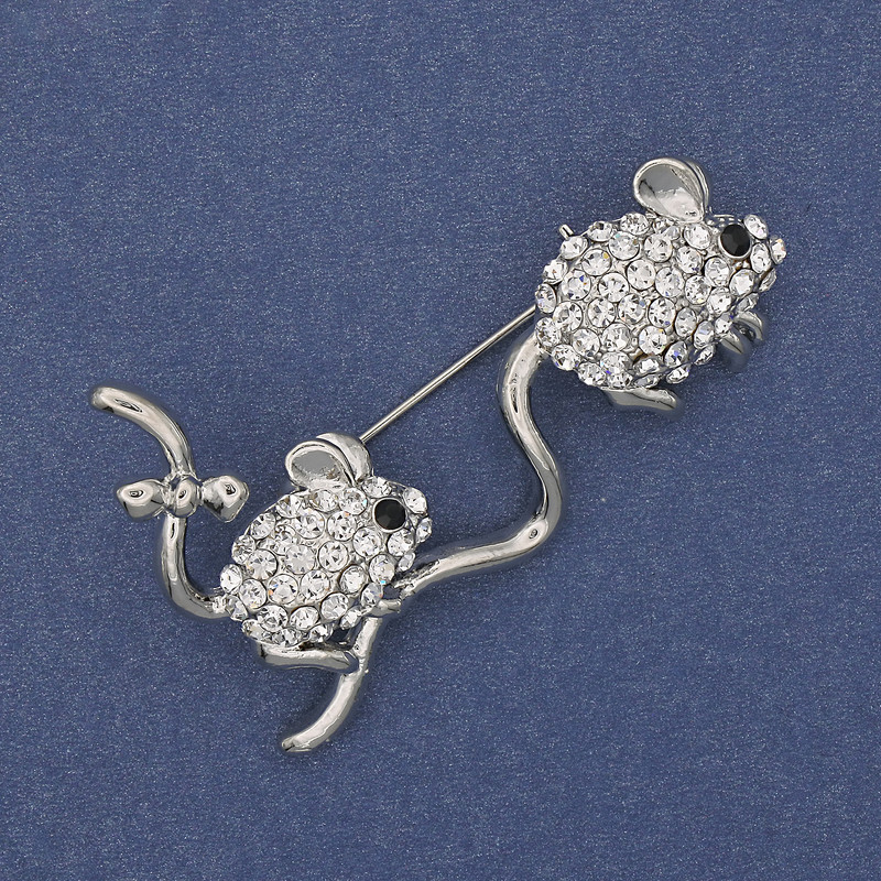 Brooch 'Jerboas' with crystals on silver metal 49x31mm+