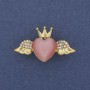Brooch Pendant Pink Heart Cat's Eye Rhinestones Gold-Tone Metal 31x18mm+