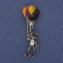 Frog with Balloons Brooch Pendant Enamel Gold-Tone Metal 48x17mm+